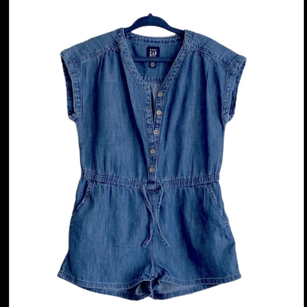 Gap toddler V neck button denim romper 5t